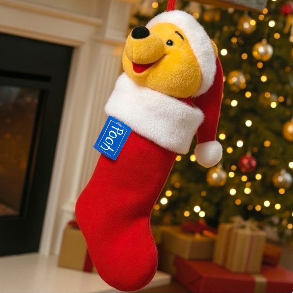 New Vintage Winnie the Pooh Christmas Stocking Pooh Bear Plush 3D New with Tags
